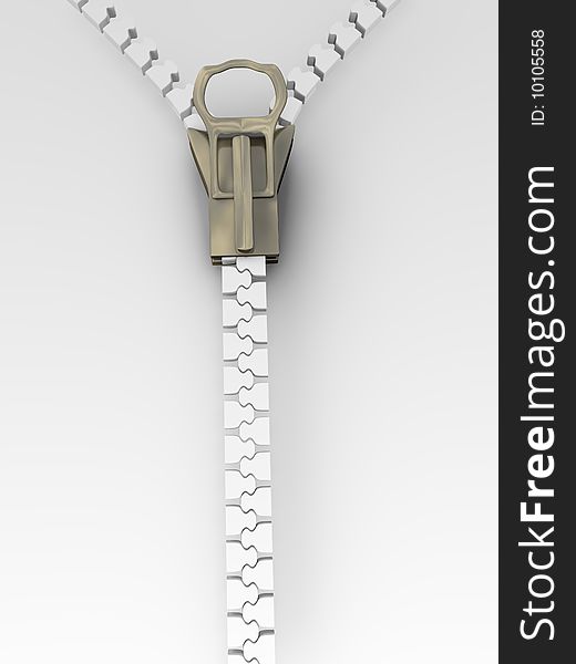 3d illustration of an isolated white and metal zipper