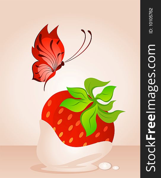 Beautiful background with a strawberry and the butterfly