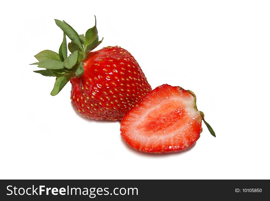 Two strawberries isolated on white background