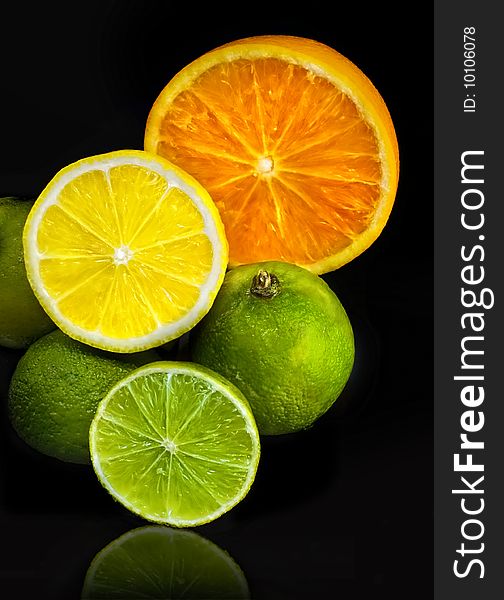 Diverse fruits,isolated on black background