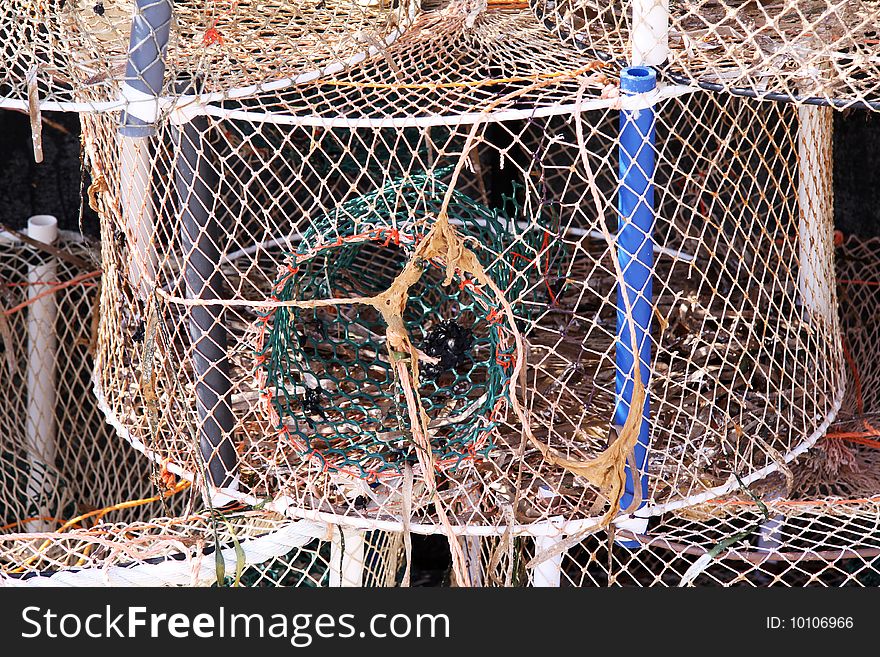 A hand made fishing net made of recycable material