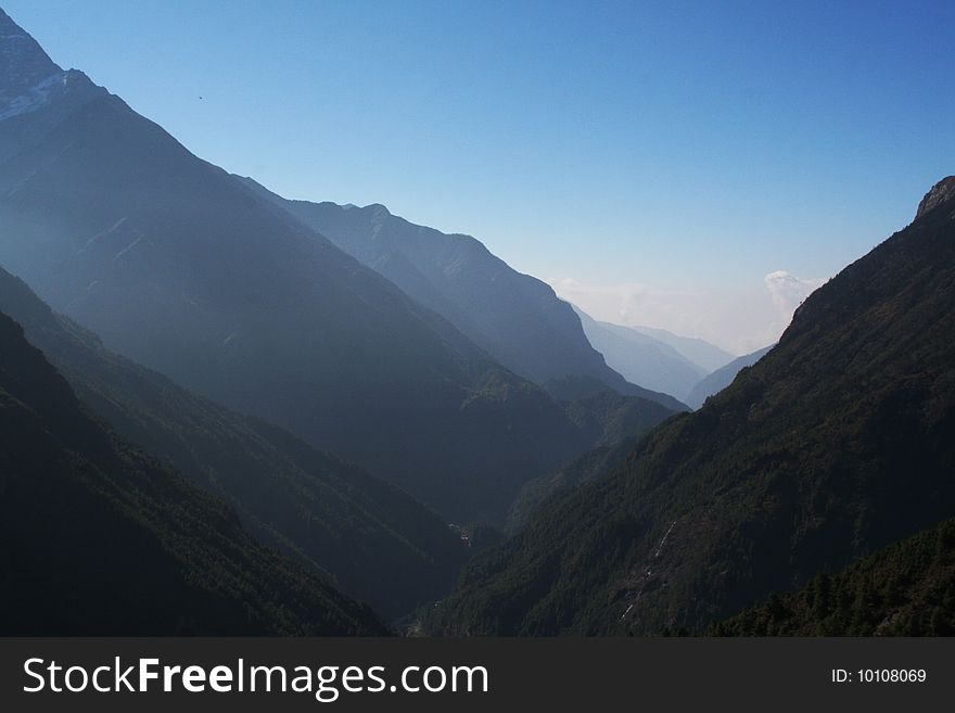 View to the Mountain Valley in Himalaya