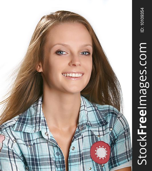 Smiling young woman in chemise. Smiling young woman in chemise