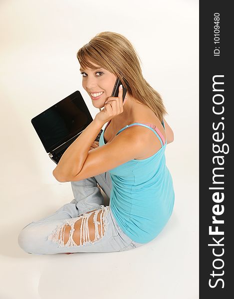 Beautiful Young Female With Laptop