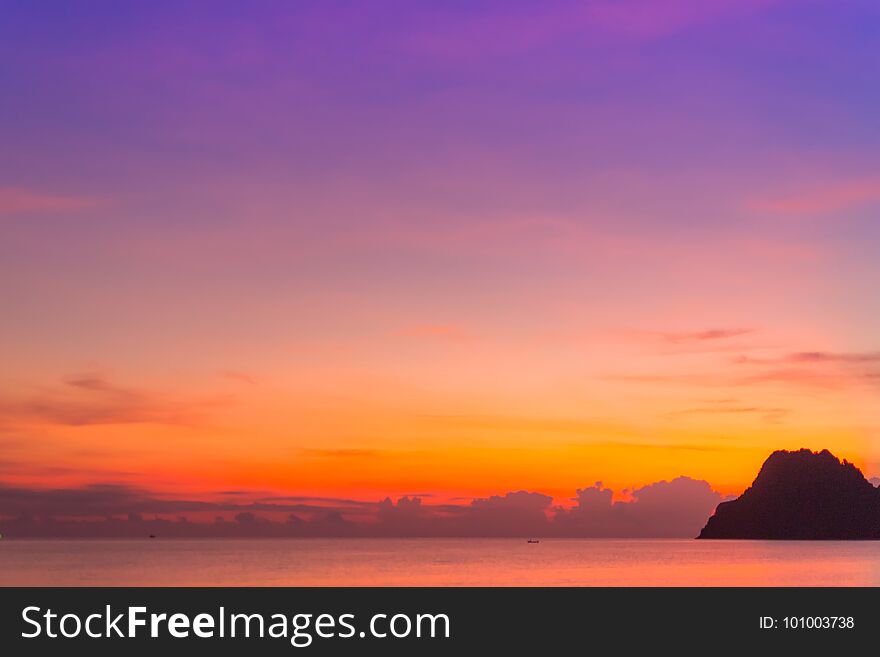 Morning sunrise on the east coast of Thailand is the day where the sky looks bright and colorful.