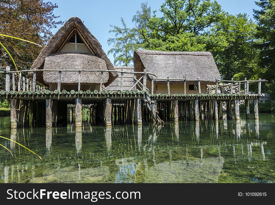 Reflection, Water, Tree, Cottage