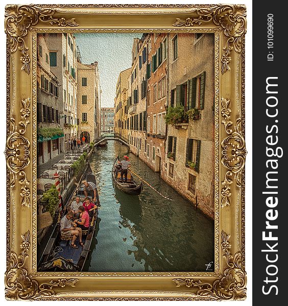Waterway, Painting, Gondola, Picture Frame