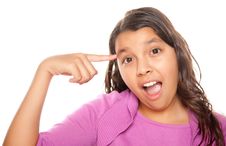 Pretty Hispanic Girl Pointing To Her Head Royalty Free Stock Photos Pretty Hispanic Girl Pointing To Her Head Royalty Free Stock Photos