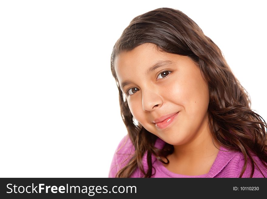 Pretty Hispanic Girl Portrait Isolated on a White Background.