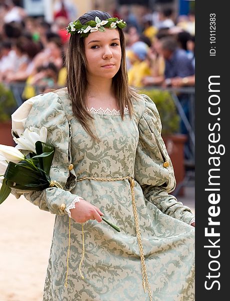 Actor in procession in the street of the town. Actor in procession in the street of the town