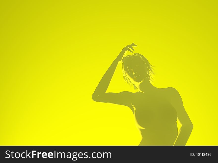 A lady silhouette on a yellow background. A lady silhouette on a yellow background