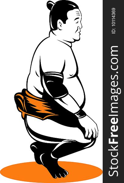 Vector illustration of a sumo wrestler squatting isolated on white background. Vector illustration of a sumo wrestler squatting isolated on white background