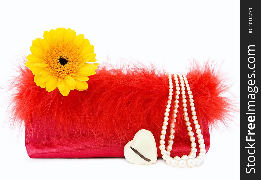 Glamour Girl - red vintage handbag and pearls