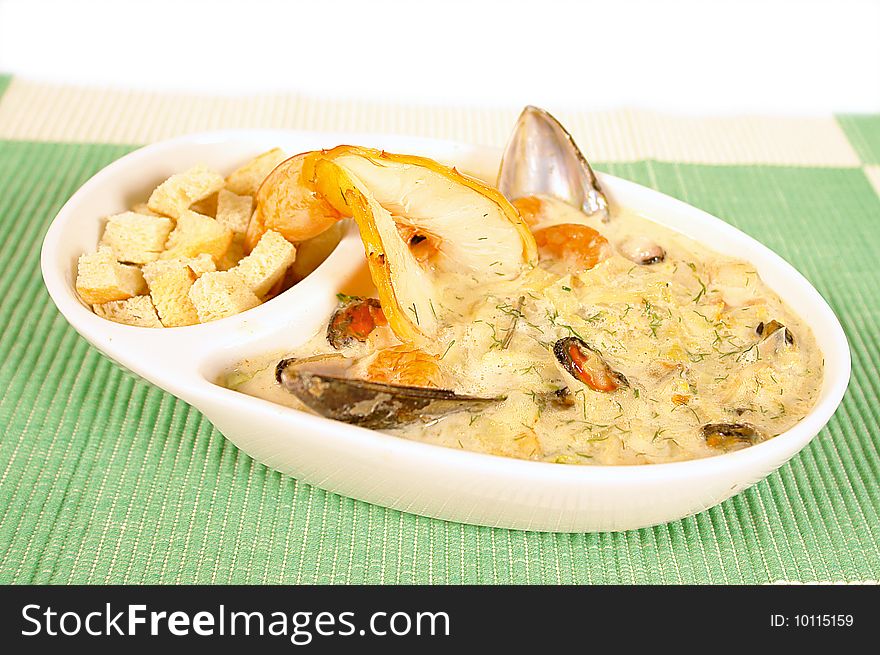 Mixed seafood soup with mussels and oisters. Mixed seafood soup with mussels and oisters