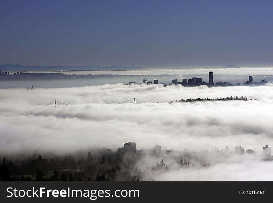 Vancouver as seen being under a heavy blanket of fog. Vancouver as seen being under a heavy blanket of fog