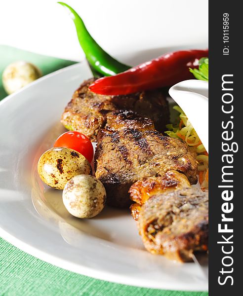 Hot Meat Dish - Grilled Meat with Vegetables Salad. Hot Meat Dish - Grilled Meat with Vegetables Salad