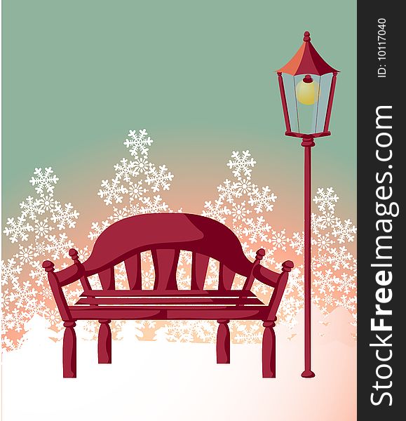 Wood chair ,streetlight ,snowflake