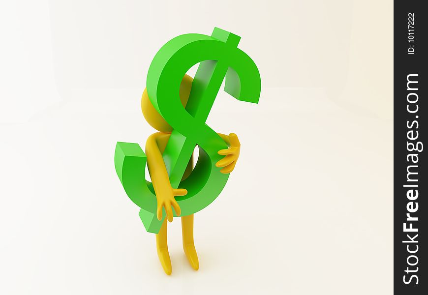 3d render of person with dollar. Finance concept.