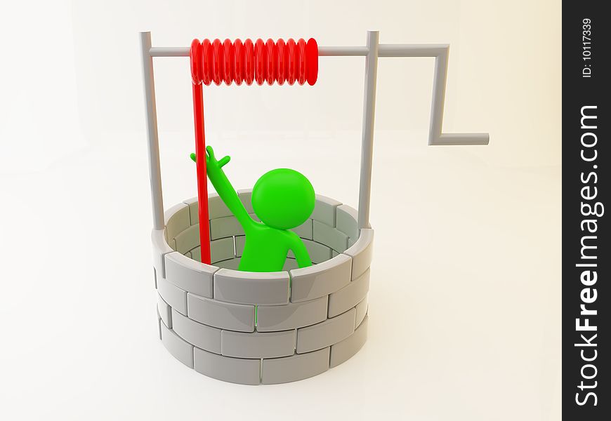 3d render of person in the well. 3d render of person in the well.