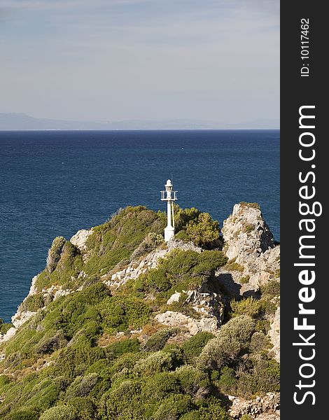 Lighthouse in island Samos in Greece in summer