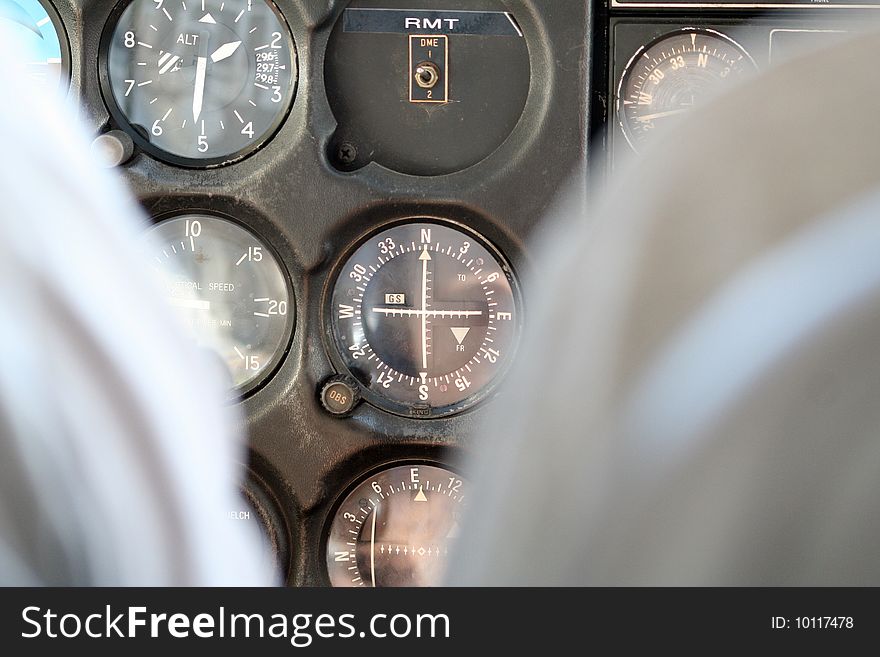 An instrument panel of an aircraft (cessna 172)