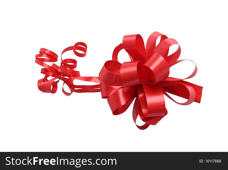 Isolated Shiny Red Bow and Ribbons on a white background. Isolated Shiny Red Bow and Ribbons on a white background.