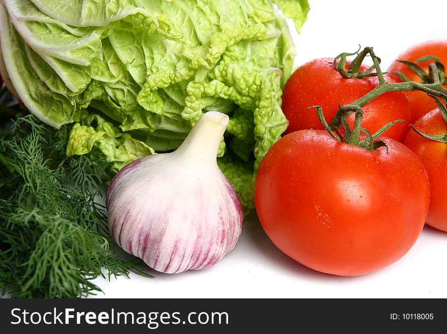 The vegetables - paprika, tomatoes, fennel, lettuce and garlic