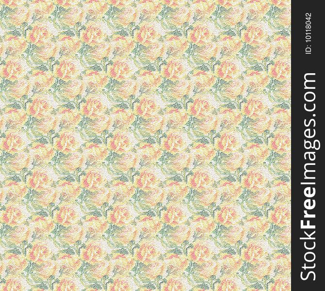 Linen fabric background with a pattern of the embroidered yellow roses. Linen fabric background with a pattern of the embroidered yellow roses