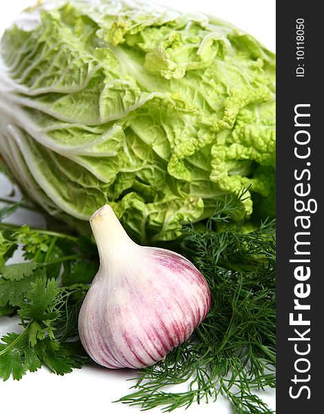 The vegetables - fennel, lettuce and garlic