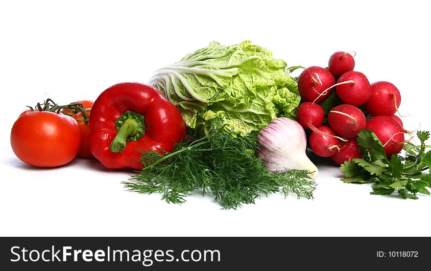 The vegetables - paprika, tomatoes, fennel, garden radish, lettuce and garlic