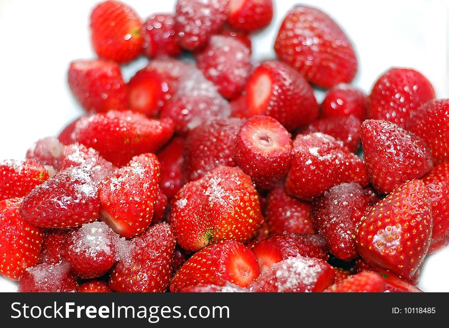 Fresh red strawberries with sugar. Fresh red strawberries with sugar