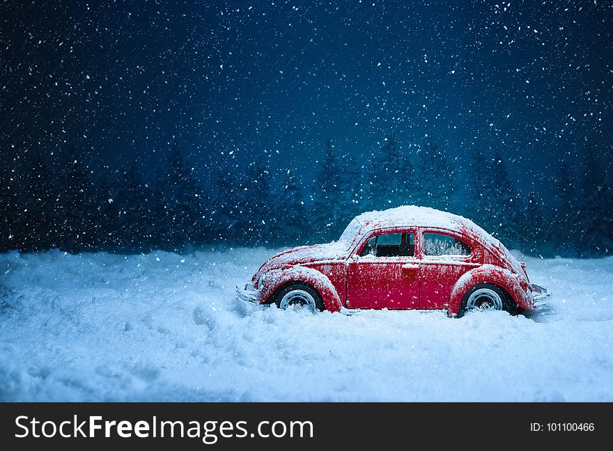 Snow, Car, Blue, Winter