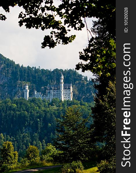 Castle Neuschwanstein in the mountains