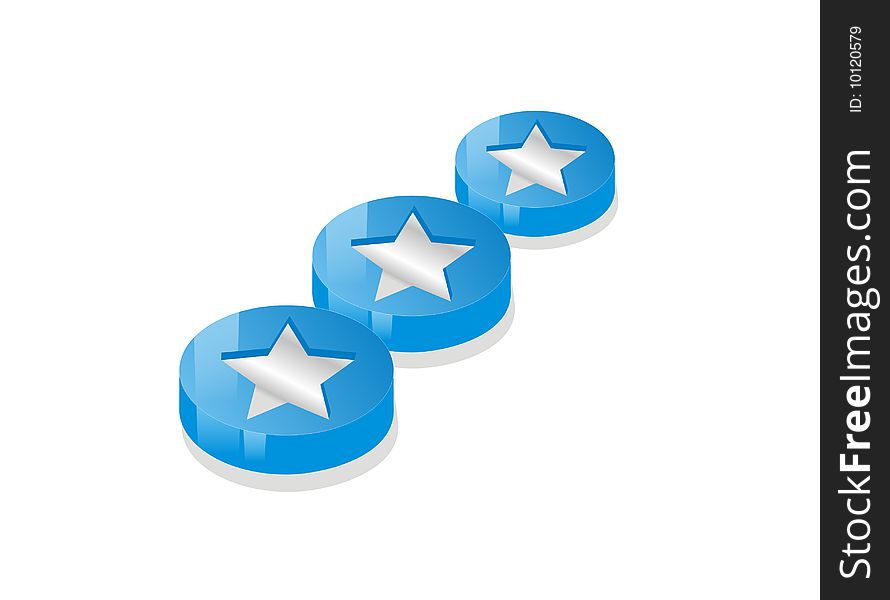 White isolated 3 star coins in a line. White isolated 3 star coins in a line