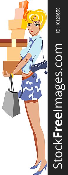 Girl with shopping bags. Vector illustration. Girl with shopping bags. Vector illustration.
