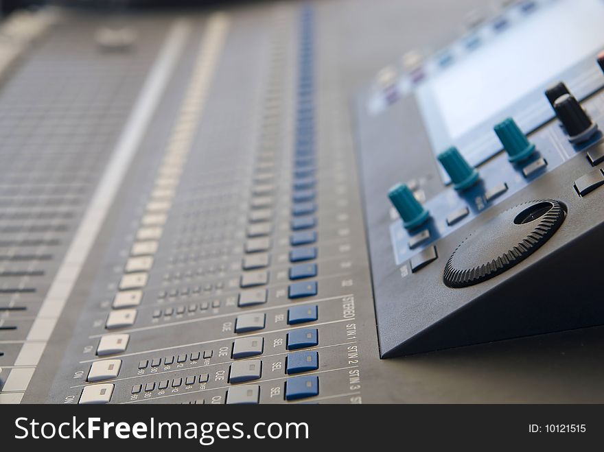 Audio sound mixer console close up