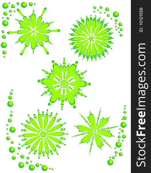 Abstract Flowered Background Green On White