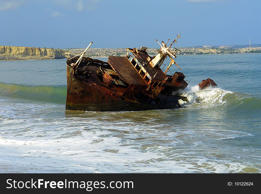 Wreck boat near the beach