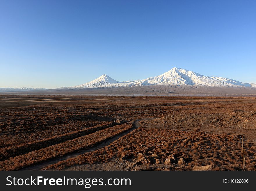 Landscape of Ararat valley in winter, Armenia