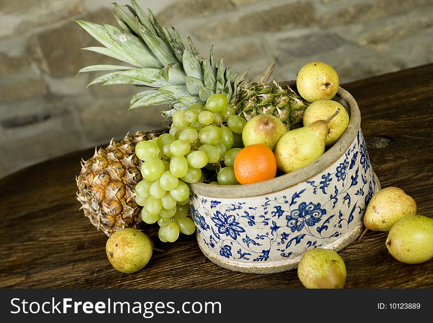 Traditional basket full of fruits - still life shoot