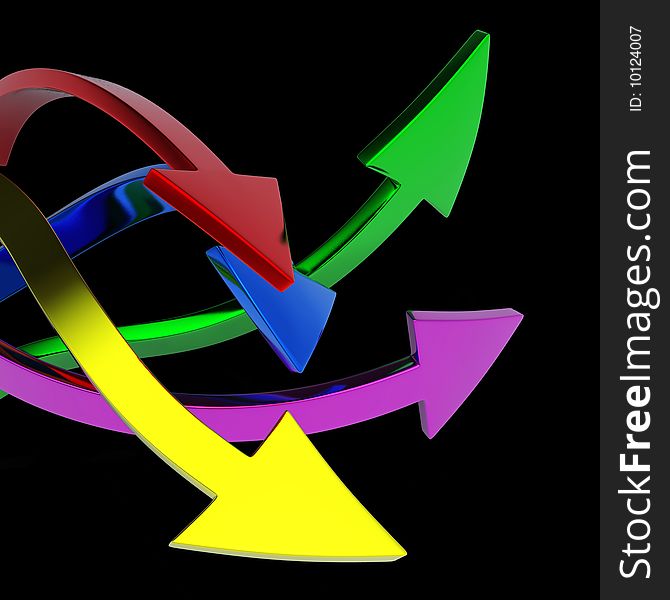 Colorful arrows on black  background isolated