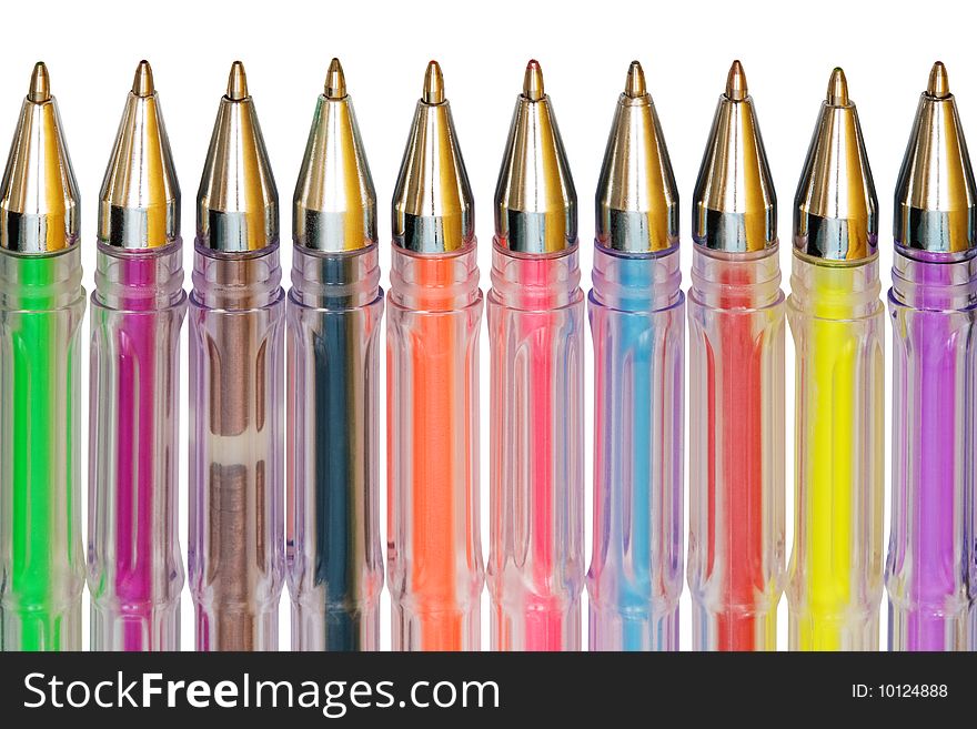 Color ballpoint pens on a white background