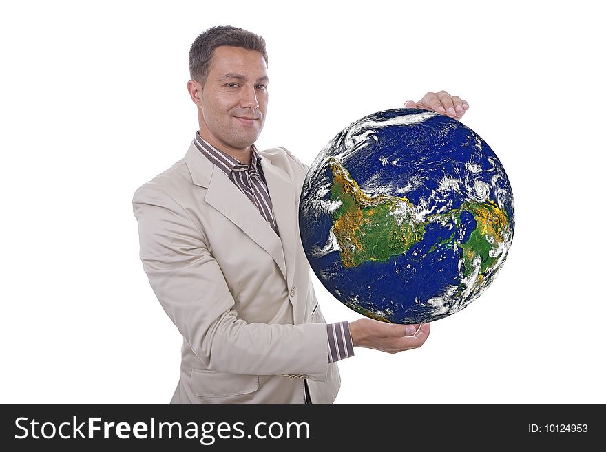 A young man with a globe in his hands. A young man with a globe in his hands