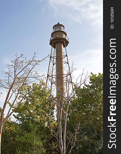 Sanibel lighthouse with beautiful blue sky in the background