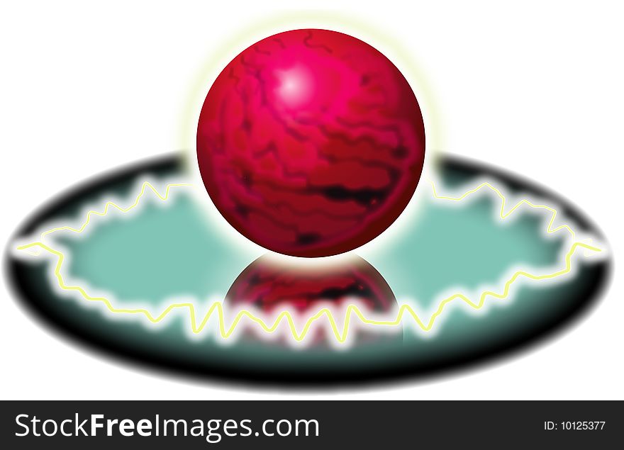 red ball with halo and reflection. red ball with halo and reflection
