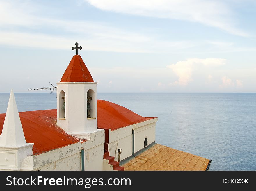 One of the famous churches at Capo Colonna on the italian region of Calabria. In the background is the mediterranean sea. One of the famous churches at Capo Colonna on the italian region of Calabria. In the background is the mediterranean sea.