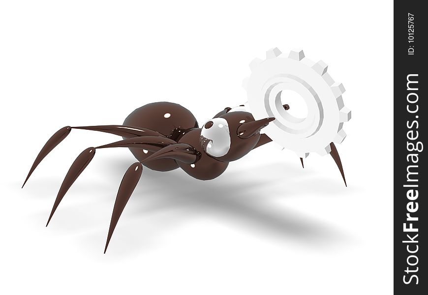 Ant with the gear isolation on a white background. 3d graphics.