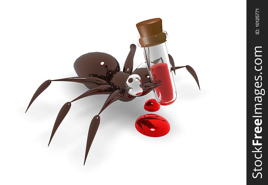 Brown ant with a flask of a paint isolated on a white background.