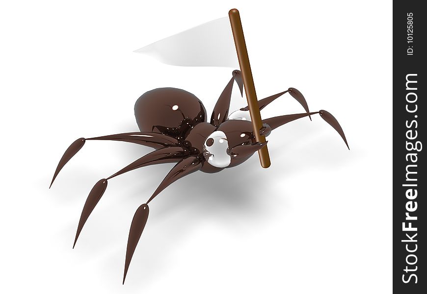 Brown ant with a flag isolated on a white background.