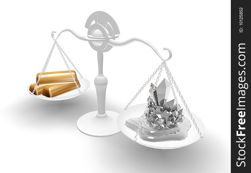 Scales with crystal and gold, isolated on a white background. Scales with crystal and gold, isolated on a white background.